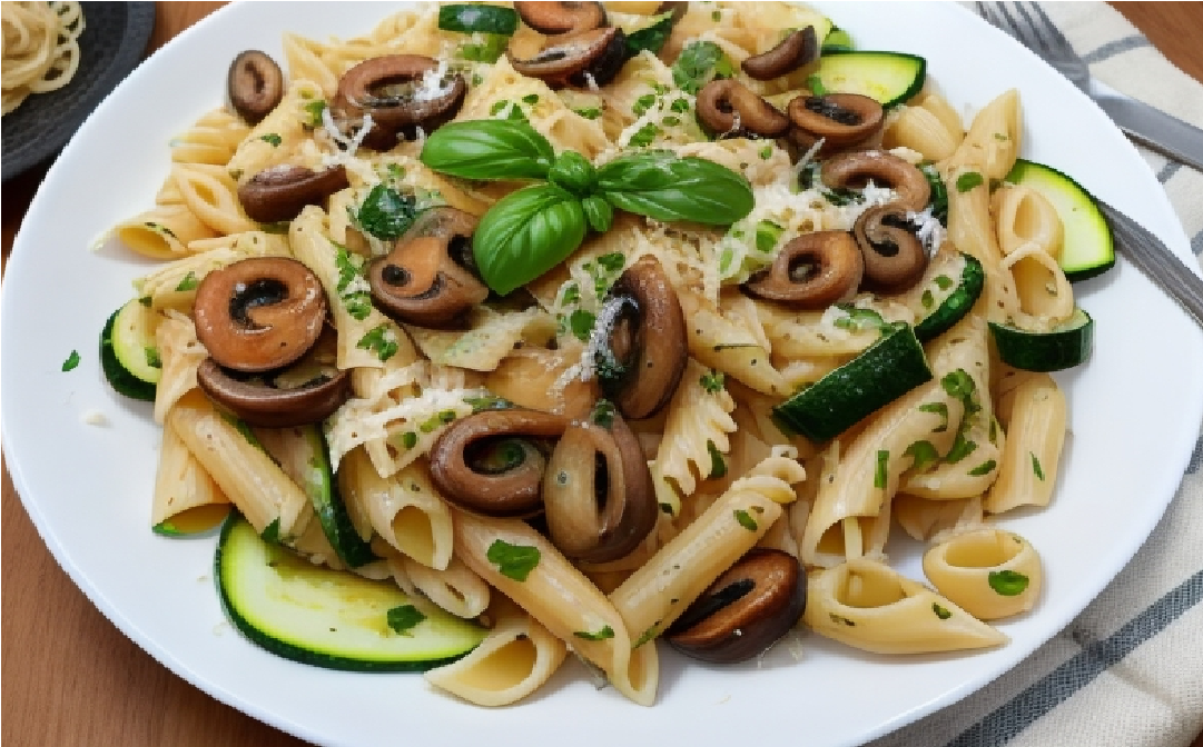 Pasta de champiñones con calabacin