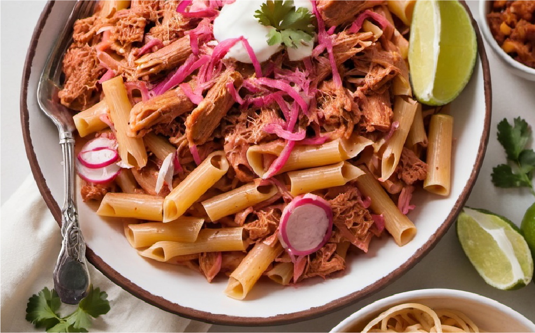 Pasta con cochinita pibil